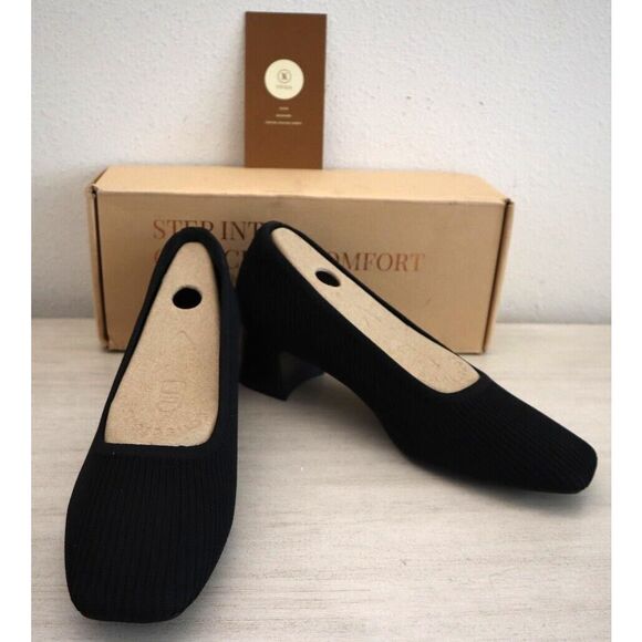 Vivaia Women's Sz 39.5 US 8.5 Black Melody Pro Square-Toe Chunky Heel Pumps - Picture 1 of 12